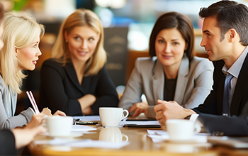 Photo of a business meeting in a coffee shop.